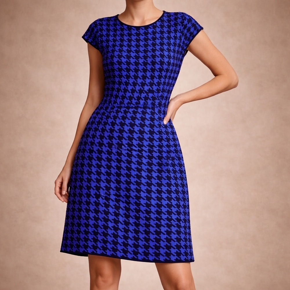 Lane Bryant Blue Black Houndstooth Sweater Dress Size 18/20 Chic Workwear
